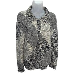 Vintage Chico's Design Sweater Cardigan Gray Black Marled Button Front Size M